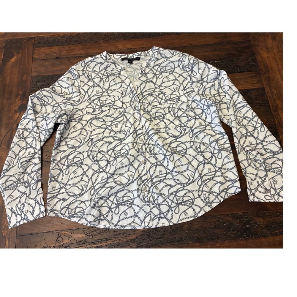 Marc NY by Andrew Marc Chain & Lock Logo Blouse Long Sleeve size Large